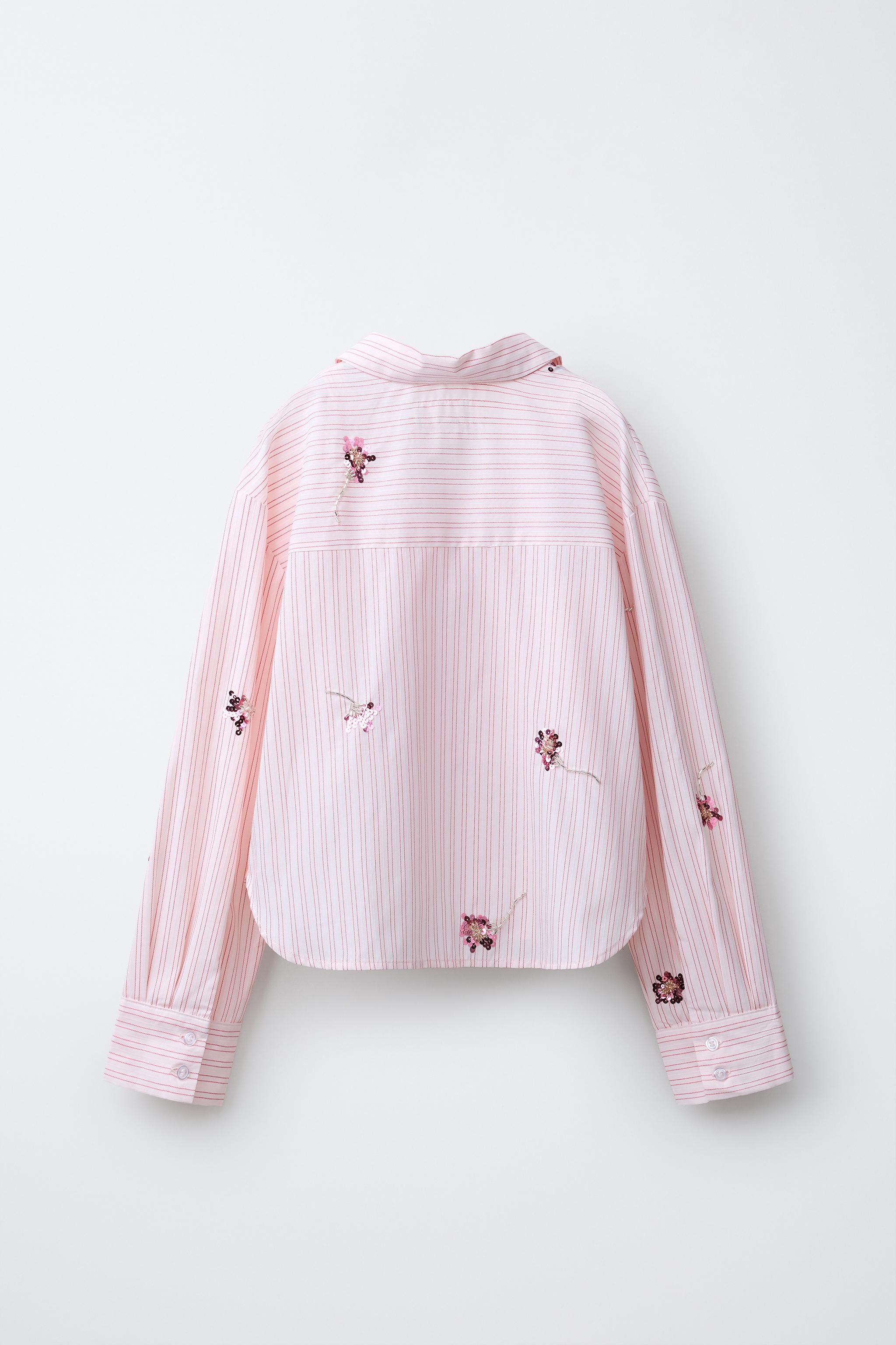 CHEMISE ET TOP À RAYURES FLEURS PAILLETTES